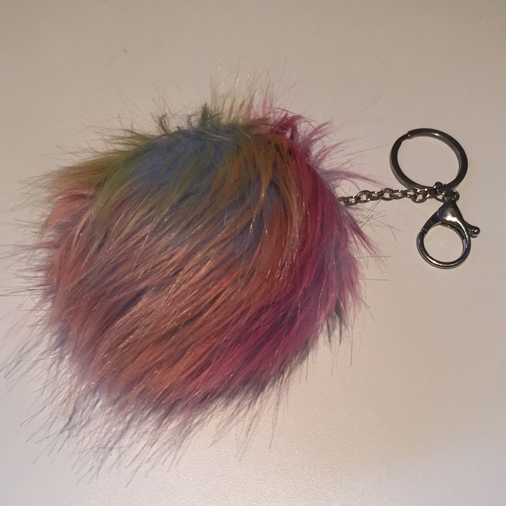 Rainbow Puff Ball Keychain